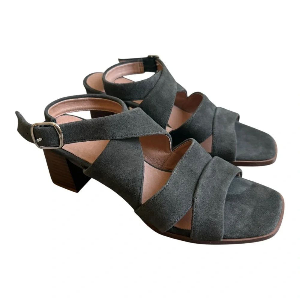 J Jill Gray / Sage Suede‎ Criss Cross Ankle Wrap Heeled Sandals Size 8.5